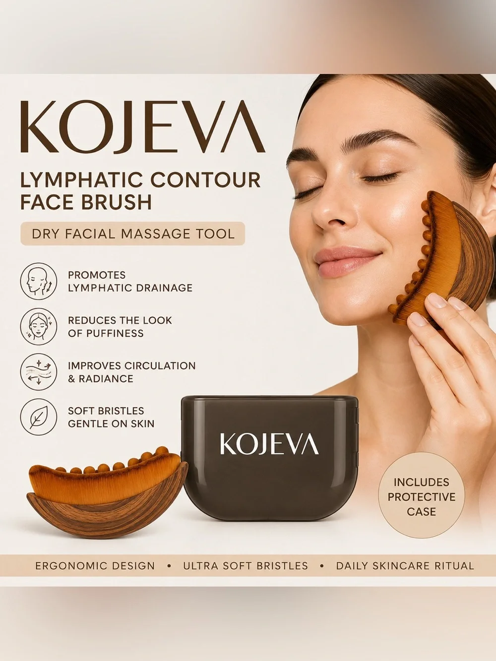 KOJEVA Lymphatic Facial Drainage Brush Dry Face Massage Puffiness Tool